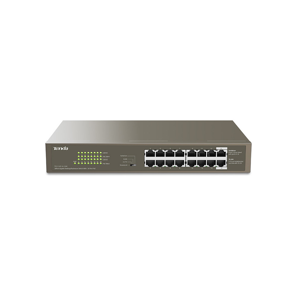 TENDA TEG1116P-16-150W - DESKTOP SWITCH 16 PORTE POE LAN GIGABIT