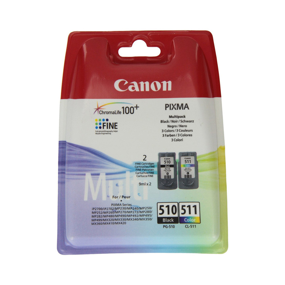 CANON PG-510 BLACK + CL-511 TRI-COLOR (2970B010) - CARTUCCIA ORIGINALE MULTIPACK