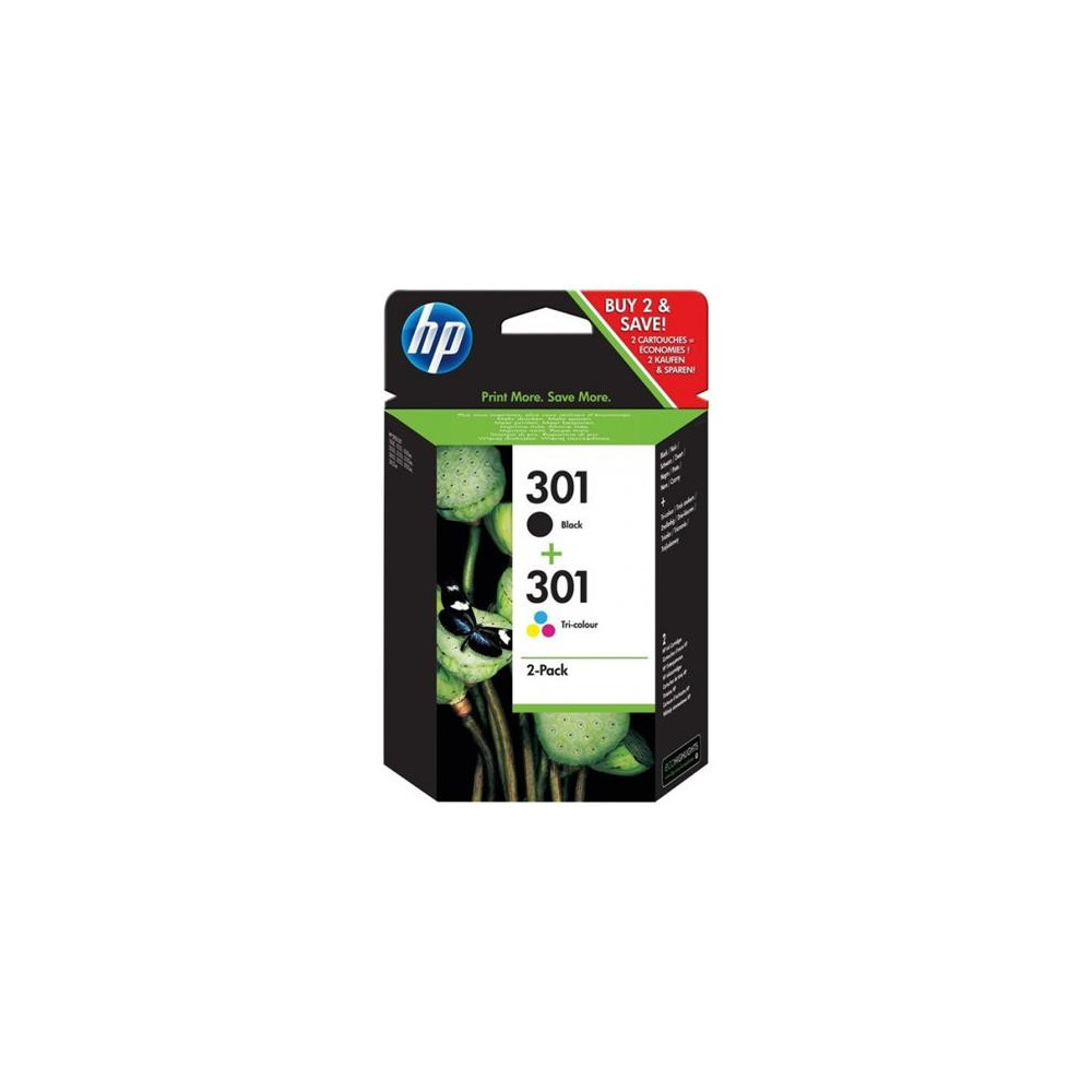 HP 301 2-PACK (N9J72AE) - BLACK + TRI-COLOR - CARTUCCIA ORIGINALE