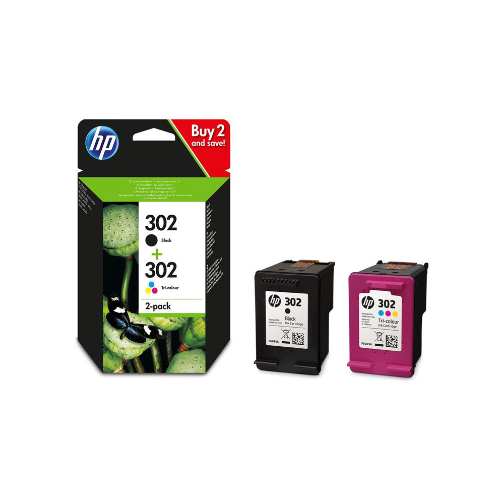 HP 302 2-PACK (X4D37AE) - BLACK + TRI-COLOR - CARTUCCIA ORIGINALE