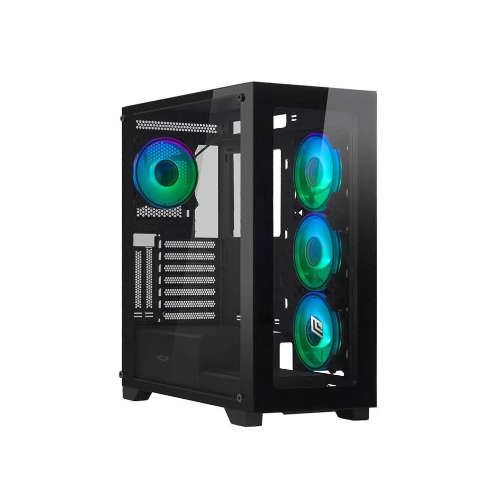 NOUA IRON V101 - CASE TOWER - NERO - 4 VENTOLE ARGB - PANNELLO VETRO TEMPERATO - SUPPORTA DISSIPAZIONE A LIQUIDO