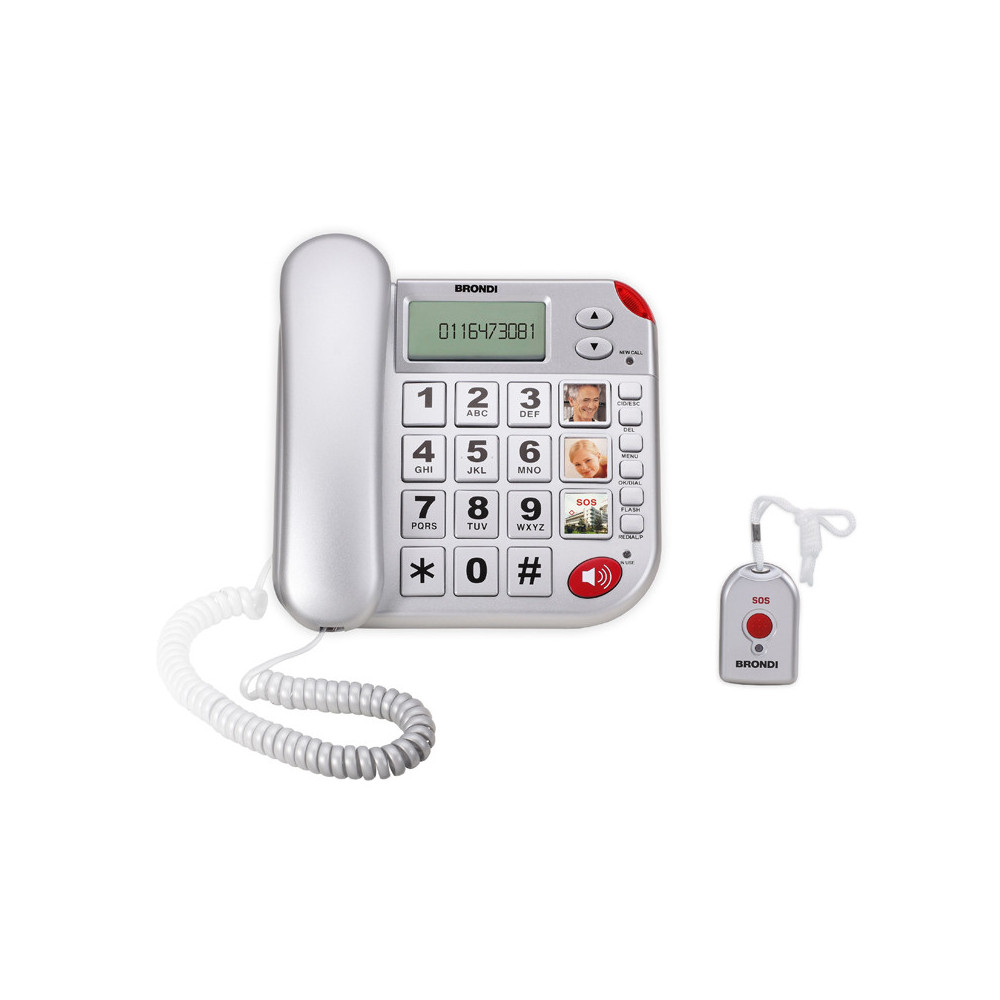 BRONDI SUPER BRAVO PLUS (ARGENTO) - TELEFONO CORDED - LCD - TASTI GRANDI - VIVAVOCE - TELECOMANDO SOS