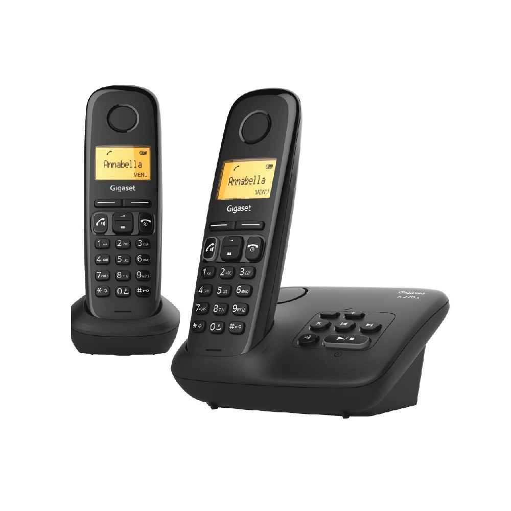 GIGASET A270A DUO (NERO) - TELEFONO CORDLESS DOPPIO - FUNZIONE SVEGLIA - VIVAVOCE - SEGRETERIA