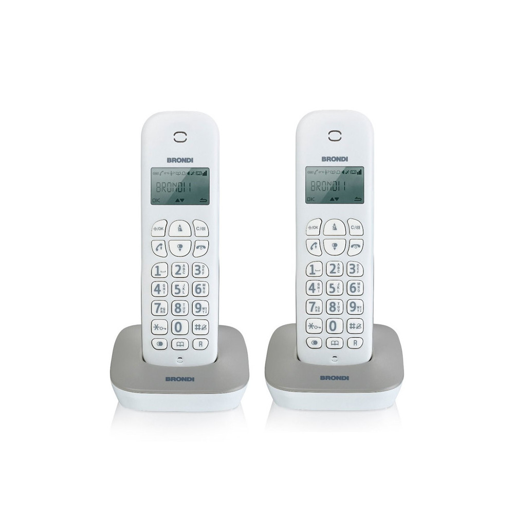 BRONDI GALA TWIN (BIANCO/GRIGIO) - TELEFONO CORDLESS DOPPIO - ECO DECT - SVEGLIA