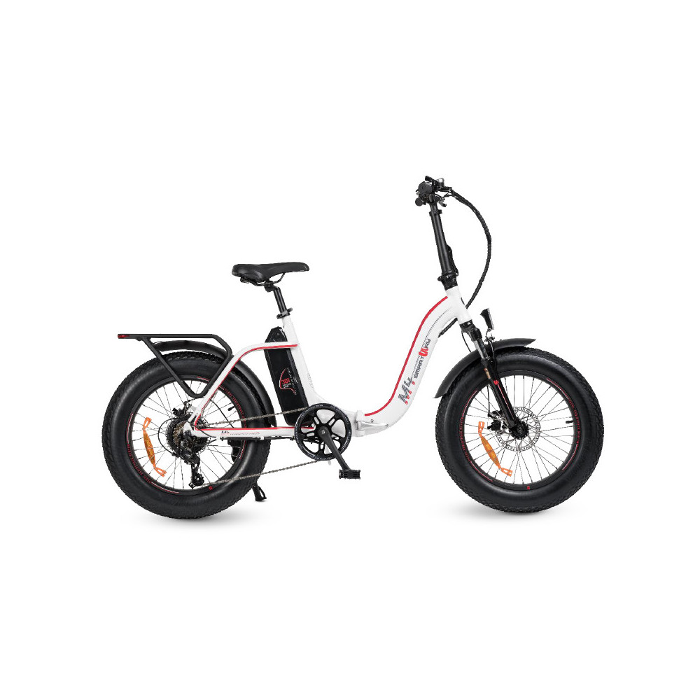 SMARTWAY M4 (WHITE/RED) - BICICLETTA ELETTRICA PIEGHEVOLE - MOTORE 250W - RUOTE FAT 20 -  BATTERIA 10AH - AMMORTIZZATORI FRONTAL