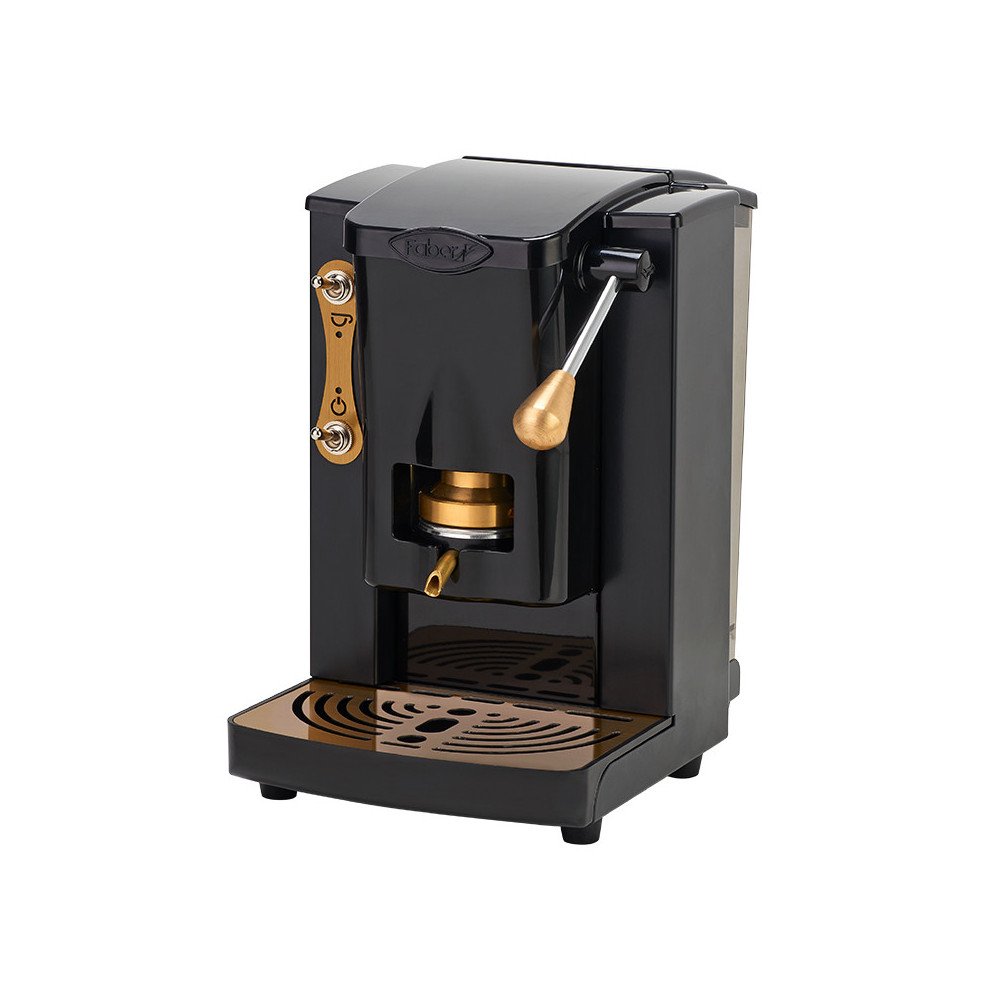 FABER PICCOLA SLOT BRASS EDITION - MACCHINA PER CAFFE'' CON PRESSACIALDA IN OTTONE - TELAIO IN METALLO NERO CON ELEMENTI DORATI