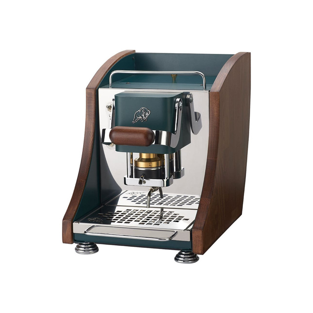 FABER AGENTA MINI - MACCHINA PER CAFFE''  - PRESSACIALDA IN OTTONE - TELAIO IN METALLO BRITISH GREEN E LATERALI IN LEGNO