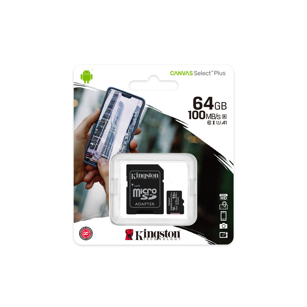 KINGSTON CANVAS SELECT PLUS 64GB (SDCS2/64GB) - MICRO SD 64GB + ADATTATORE SD