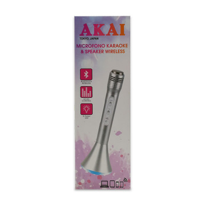 MICROFONO KARAOKE AKAI MIC02 LUCI LED BLUETOOTH BATTERIA RICARICABILE