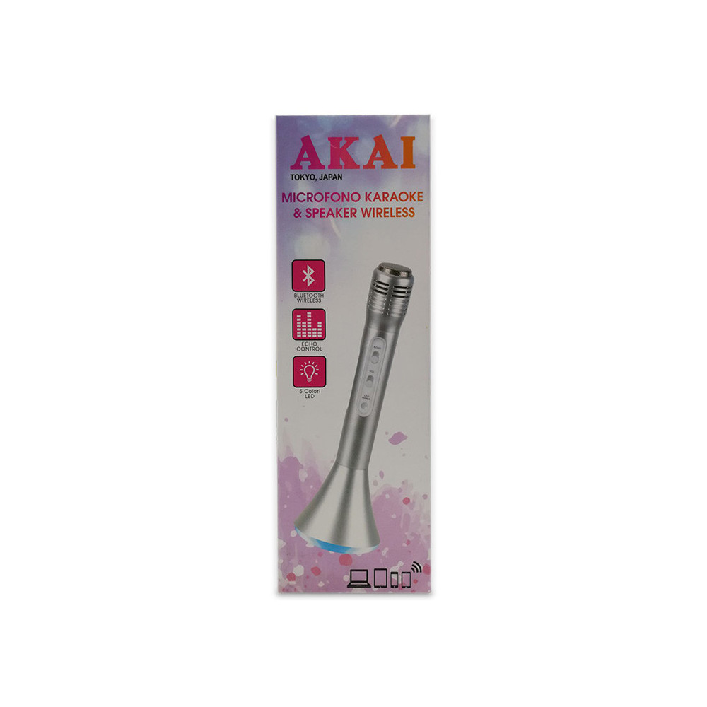 MICROFONO KARAOKE AKAI MIC02 LUCI LED BLUETOOTH BATTERIA RICARICABILE