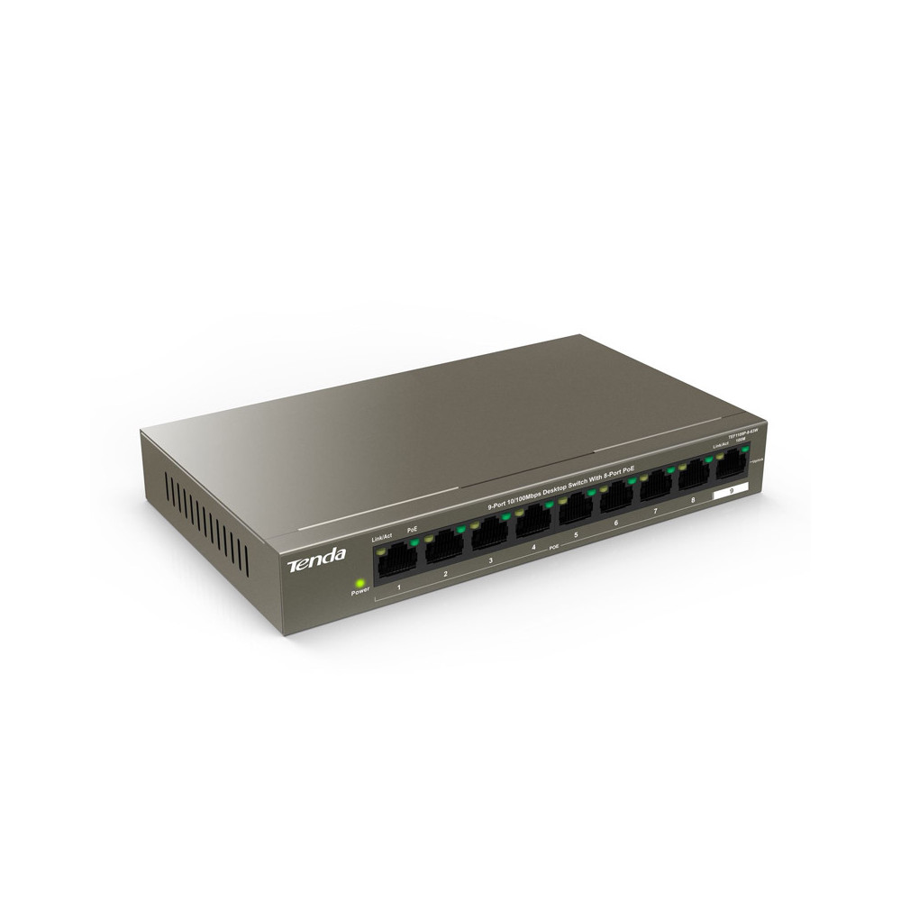 TENDA TEF1109P-8-63W - DESKTOP SWITCH 9 PORTE CON 8 PORTE POE - 10/100 MBPS - CHASSIS METALLO