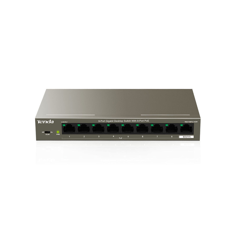 TENDA TEF1109P-8-102W - DESKTOP SWITCH 9 PORTE CON 8 PORTE POE - 10/100 MBPS - CHASSIS METALLO