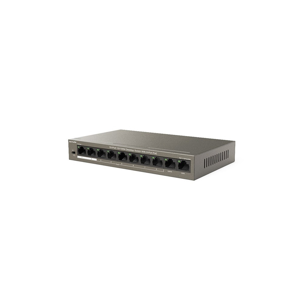 TENDA TEF1110P-8-63W - DESKTOP SWITCH 10 PORTE CON 8 PORTE POE + 2 PORTE FE (DATA+NVR) - 10/100 MBPS - CHASSIS METALLO