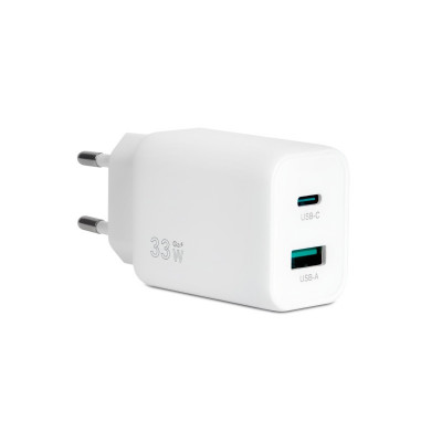 VULTECH CC-233PDCUGWH - CARICATORE UNIVERSALE 1 PORTA TYPE-C + 1 PORTA USB PD33 QC 3.0 GAN 33W PPS BIANCO DIMENSIONI COMPATTE