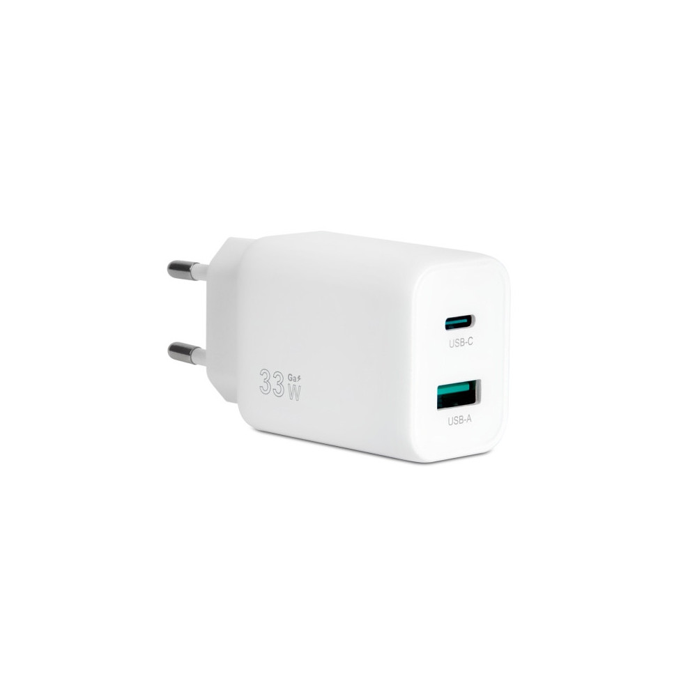 VULTECH CC-233PDCUGWH - CARICATORE UNIVERSALE 1 PORTA TYPE-C + 1 PORTA USB PD33 QC 3.0 GAN 33W PPS BIANCO DIMENSIONI COMPATTE