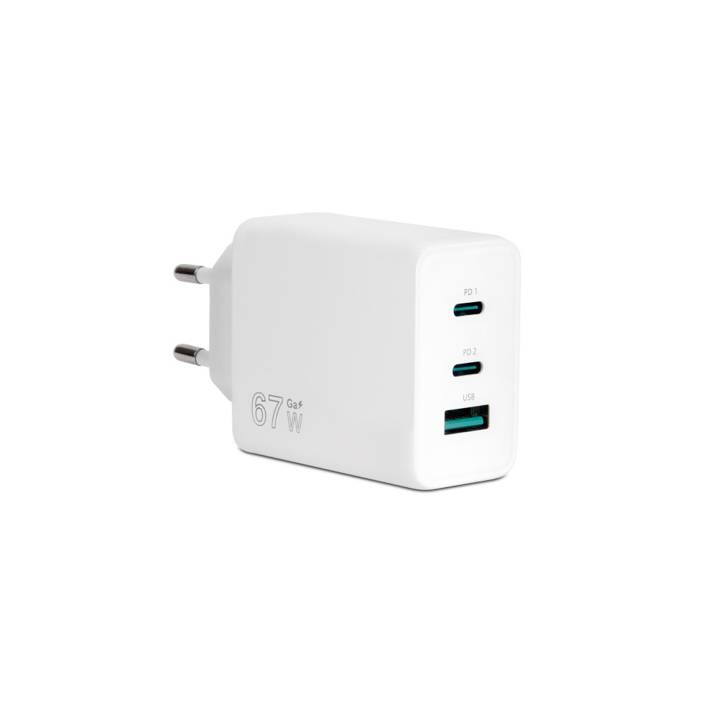 VULTECH CC-367PDCUGWH - CARICATORE UNIVERSALE 2 PORTE TYPE-C + 1 PORTA USB PD67 QC 3.0 GAN 67W PPS BIANCO DIMENSIONI COMPATTE