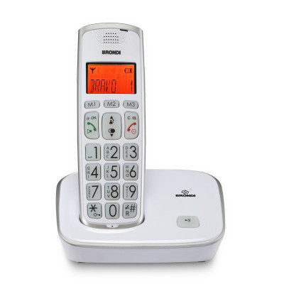 BRONDI BRAVO GOLD 2 (BIANCO) - TELEFONO CORDLESS - TASTI GRANDI - VIVAVOCE - DISPLAY RETROILLUMINATO