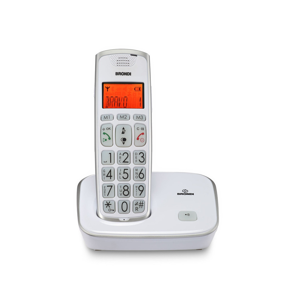 BRONDI BRAVO GOLD 2 (BIANCO) - TELEFONO CORDLESS - TASTI GRANDI - VIVAVOCE - DISPLAY RETROILLUMINATO