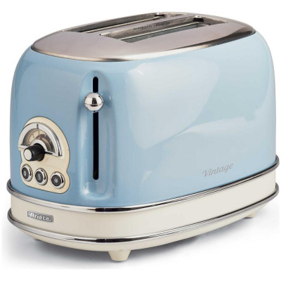 ARIETE TOASTER VINTAGE CELESTE (0155/05) - TOSTAPANE ELETTRICO IN METALLO - 6 LIVELLI DORATURA - ESPULSIONE AUTOMATICA - 810W