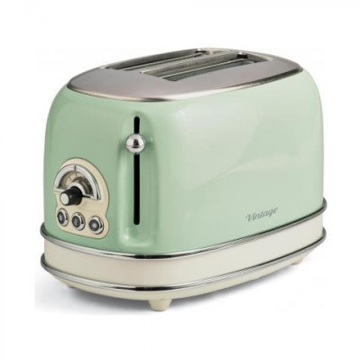 ARIETE TOASTER VINTAGE VERDE (0155/04) - TOSTAPANE ELETTRICO IN METALLO - 6 LIVELLI DORATURA - ESPULSIONE AUTOMATICA - 810W