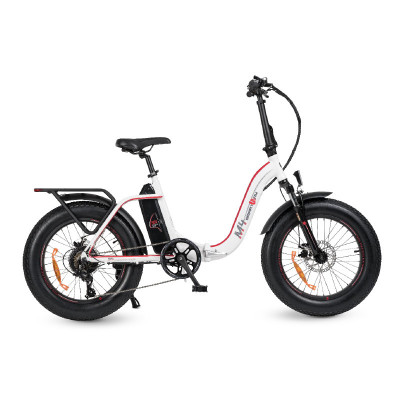 SMARTWAY M4 (WHITE/RED) - BICICLETTA ELETTRICA PIEGHEVOLE - MOTORE 250W - RUOTE FAT 20 -  BATTERIA 10AH - AMMORTIZZATORI FRONTAL