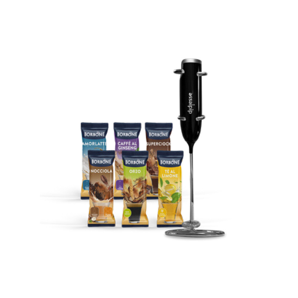 BORBONE KIT DEGUSTAZIONE SOLUBILI - 1 FRULLINO ELETTRICO + 6 STICK ASSORTITI  (AMORLATTE - GINSENG - SUPERCIOCK - ORZO - NOCCIOL