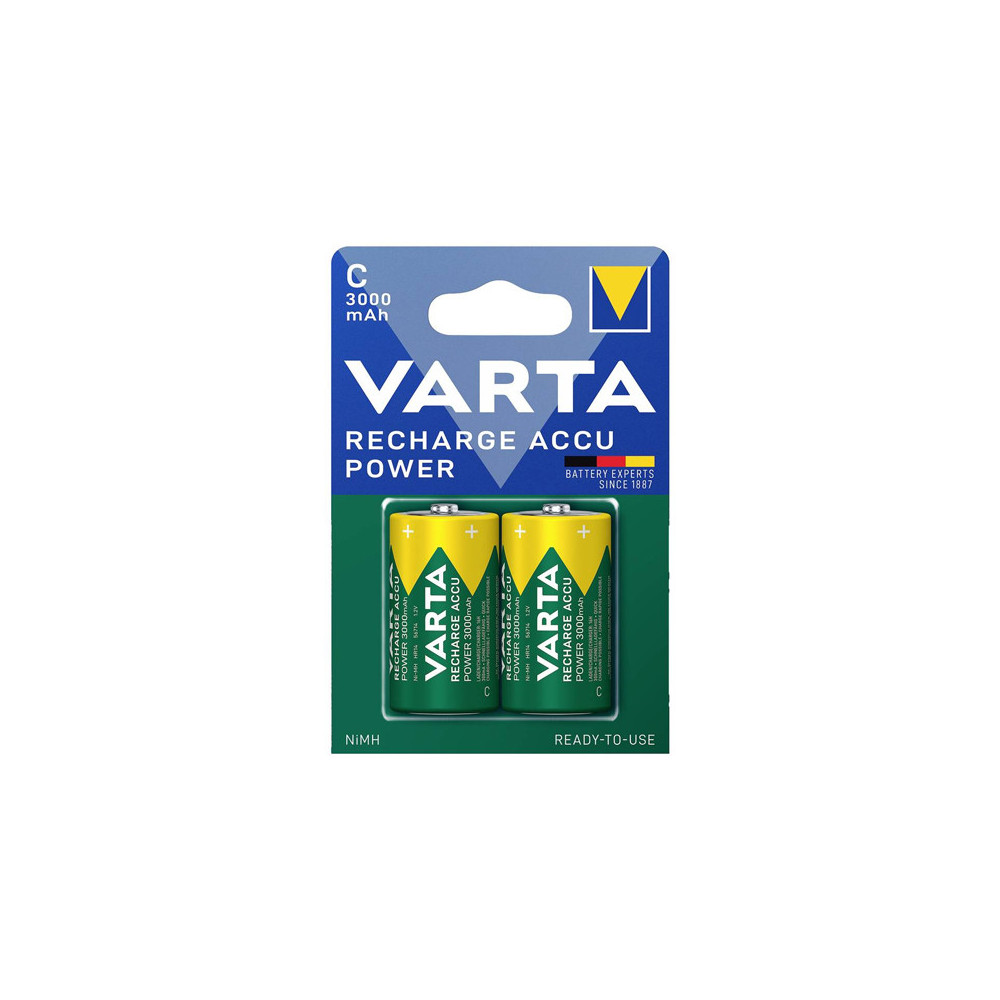 BLISTER 2 BATTERIE RICARICABILI VARTA 1/2 Torcia (C) NI-MH 3000mAh 1.2V